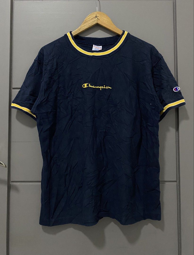 Champion Reverse Weave Navy Yellow Ringer T-Shirt (Category: Tshirts & Polo Shirts ) located in Manila. Submitted by castromerb32733 (Listing ID 1464714252, Image 1). Description: 21.5x26 9/10 Need wash Dm!.