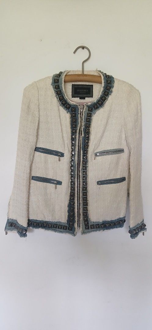 Tweed Cardigan (Category: Coats, Jackets and Outerwear) located in Batangas. Submitted by thriftshop_izy15 (Listing ID 1464610217, Image 1). Description: PRODUCT DETAILS Brand: Hysterics Size: Small Measurement when laid flat; in inches: Bust: 17" Length: 23" Color: Off white Condition: Unused and almost new. If you have any inquiries regarding item/s feel free to contact me in this.