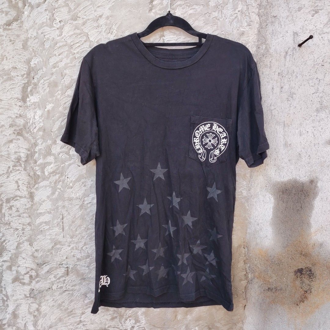 Chrome Hearts Black T-Shirt Size Medium (Category: Tshirts & Polo Shirts ) located in Manila. Submitted by maetots (Listing ID 1464586394, Image 1). Description: - Authentic Chrome Hearts Black T-Shirt - Size: Medium - Iconic Chrome Hearts logo on chest pocket and back - All-over scattered star graphic print on front and back - Short sleeves - Must-have for any Chrome Hearts enthusiast.