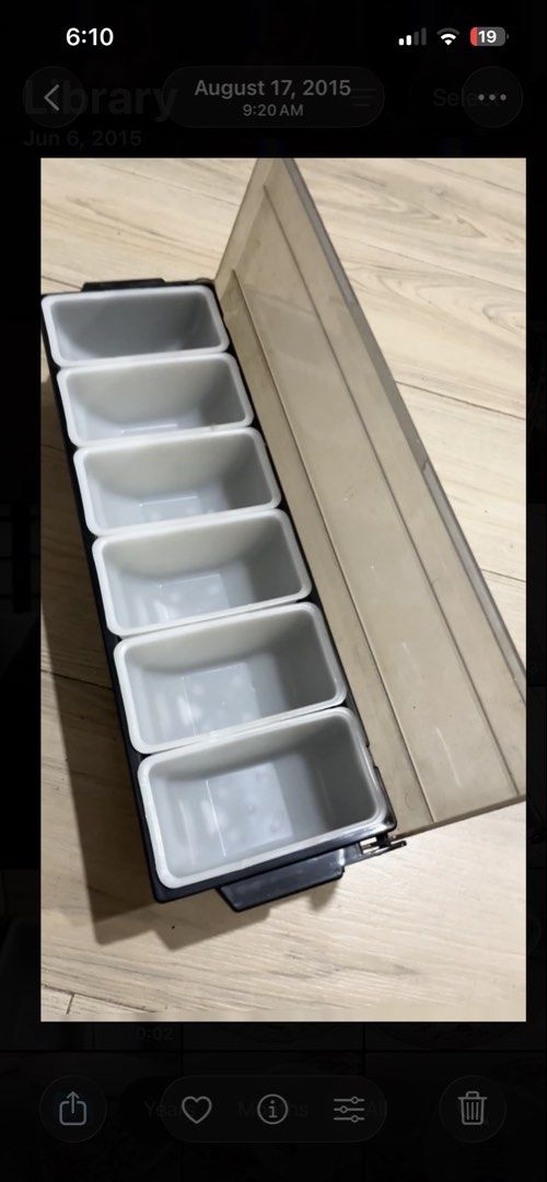 Clear Plastic Condiment Caddy with 6 Compartments (Category: Food Organization & Storage) located in Pasig City. Submitted by tylernchloe (Listing ID 1464621834, Image 2). Description: - Clear plastic caddy with 6 individual compartments. - Keeps your items organized and readily available..