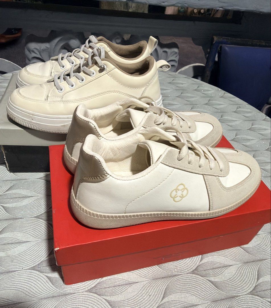 CLN size 37 sneakers NO ISSUE W/ BOX (Category: Sneakers) located in Quezon City. Submitted by itssav (Listing ID 1464593054, Image 2). Description: • CLN AVAILABLE ONLY• nabili na po alberto :(( - Two pairs of cream white low-top sneakers - Size: 37 (both pairs) - Brand 1: Alberto Philippines - Brand 2: CLN - Style: Lace-up, low-top - Perfect for casual wear - Selling both pairs together NO ISSUE LOC QC LALAMOVE .