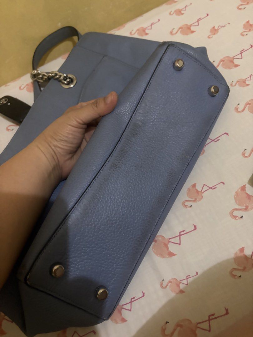 Coach Marlie Tote (Category: Shoulder Bags) located in Guagua. Submitted by mexi0509 (Listing ID 1464734959, Image 3). Description: - Authentic Coach blue leather tote bag - Silver hardware - Condition note: Noticeable scuff marks or rubbingg on the bottom exterior panel (price adjusted accordingly) but definitely walang bakbak.