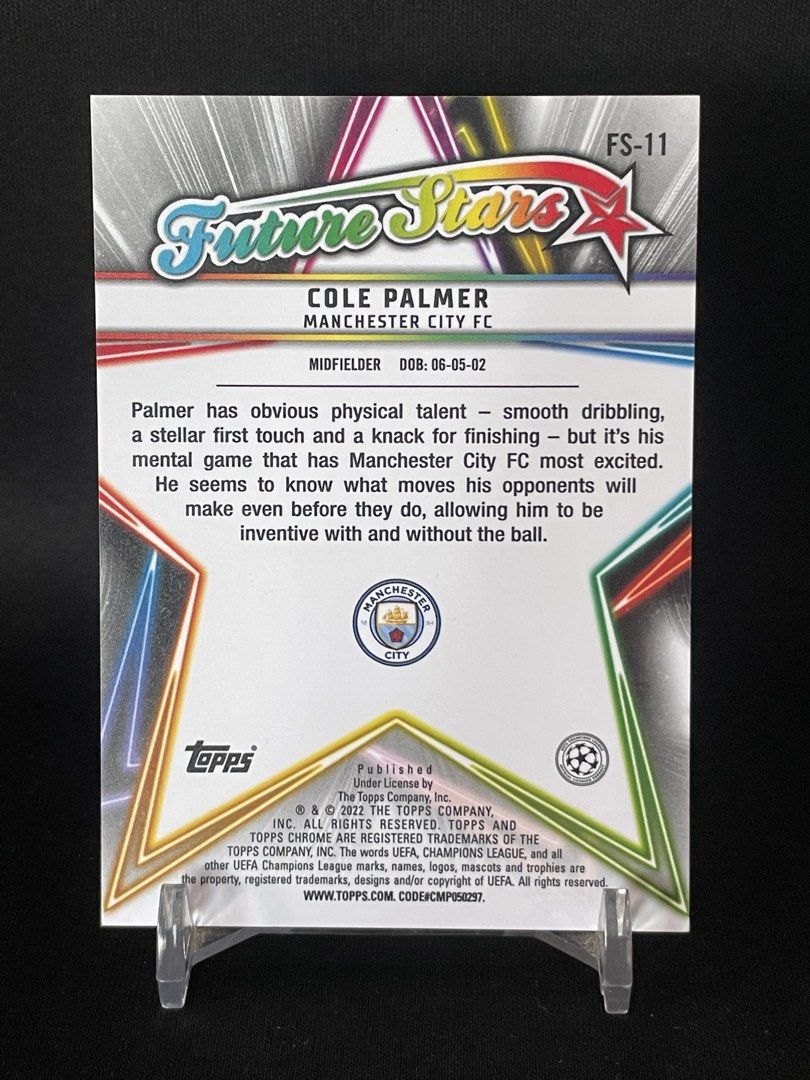 Cole Palmer Future Stars Refractor Rookie RC (Category: Raw Singles) located in Muntinlupa City. Submitted by shiganshina_collectibles (Listing ID 1464654569, Image 2). Description: Chelsea FC Rookie RC Topps Chrome Rookie RC Card Loc: Quezon City MoP: GCash or Maya MoD: LBC or Lalamove.