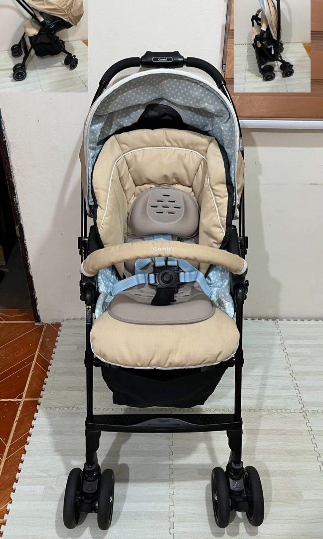 Combi Stroller - Beige and Blue Polka Dot (Category: Strollers) located in Santa Rosa. Submitted by mommy.cole.affordable.stuff (Listing ID 1464622198, Image 1). Description: .