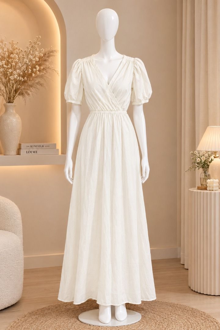 Cream Puff Sleeve Wrap Maxi Dress (Category: Dresses) located in Caloocan City. Submitted by truehawk_30384f (Listing ID 1464641428, Image 1). Description: - Waist tie - Cream colored maxi dress - Flattering wrap neckline - Stylish puff sleeves - Comfortable elasticated waist - Flowy skirt for an elegant look - Perfect for events or casual wear.