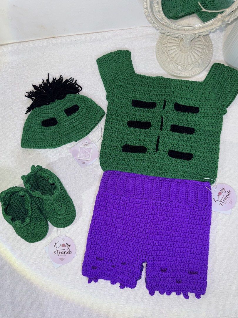 Crocheted ‘Hulk’ Baby Costume (Category: Babies & Kids Fashion) located in Angeles City. Submitted by knottystrands (Listing ID 1464672639, Image 2). Description: Crocheted Baby Costumes | Made to Order ✨ Starting price for 0-3 months - ₱850 Perfect for babies 0–12 months old, with customized sizes available for older ages. 🤍 📌 Customized designs & sizes 📦 Nationwide shipping 💌 Open for customized & bulk orders Message us to order or inquire!