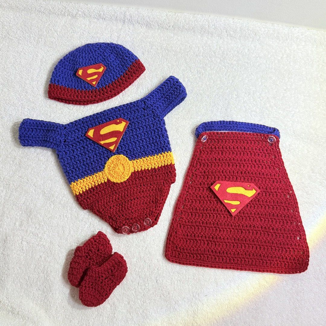 Crocheted ‘Superman’ Costume (Category: Babies & Kids Fashion) located in Angeles City. Submitted by knottystrands (Listing ID 1464675095, Image 2). Description: Crocheted Baby Costumes | Made to Order ✨ Starting price for 0-3 months - ₱800 Perfect for babies 0–12 months old, with customized sizes available for older ages. 🤍 📌 Customized designs & sizes 📦 Nationwide shipping 💌 Open for customized & bulk orders Message us to order or inquire! 