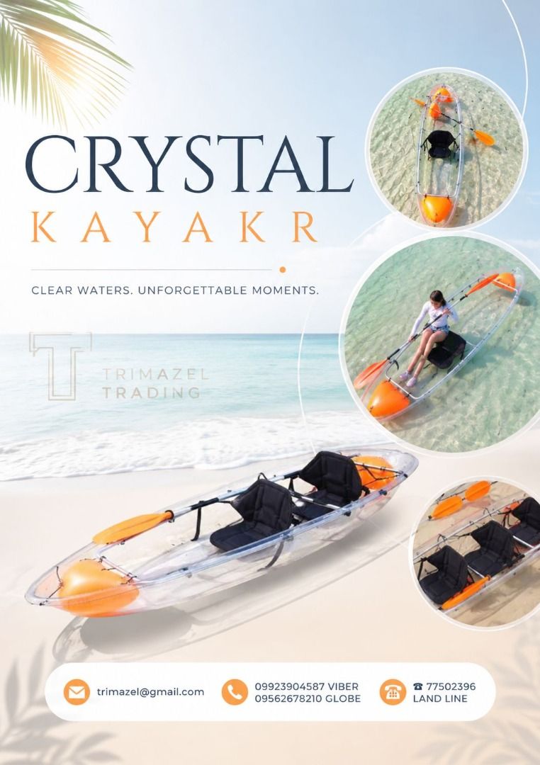 crystal kayak 2 seater (Category: Construction Tools & Equipment) located in Quezon City. Submitted by irishbayaban20 (Listing ID 1464649222, Image 1). Description: ✅ Guaranteed lowest price ✅ Quality products ✅ 100% LEGIT TRUSTED SUPPLIER! ✅ With Complete Legal Documents ✅ BIR Registered We Supply All Kinds Of PPE Supplies, Raincoat, Hard Hat, Cooler Box, Plastic Trash Bin, Road Barriers, Kayak Boats, Crystal Kayak, Traffic Cone, T-Bollards & Al