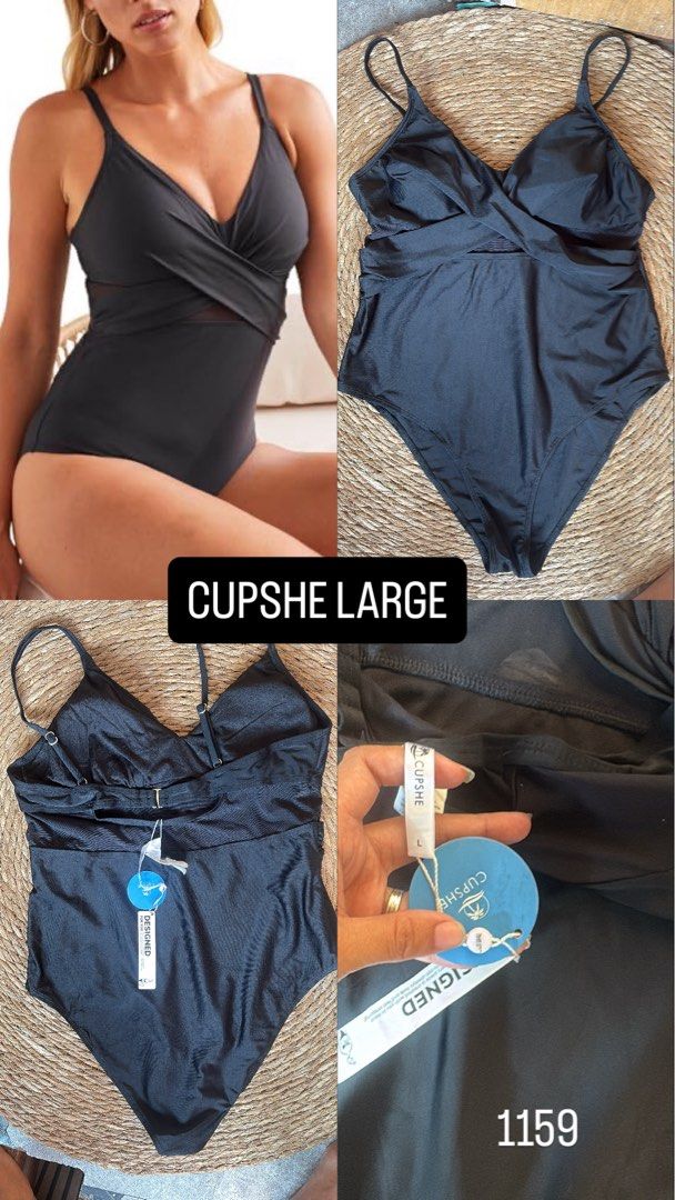 CUPSHЕ Black One-Piece Wrap Swimsuit - Size Large (Category: Bikinis & Swimsuits) located in Malabon City. Submitted by lheithriftshop (Listing ID 1464635868, Image 2). Description: - Brand: CUPSHE - Style: One-piece swimsuit - Color: Black - Size: Large - Design: Wrap style with V-neck - Features: Mesh detail at the waist, adjustable straps - Condition: Brand new with tags attached.