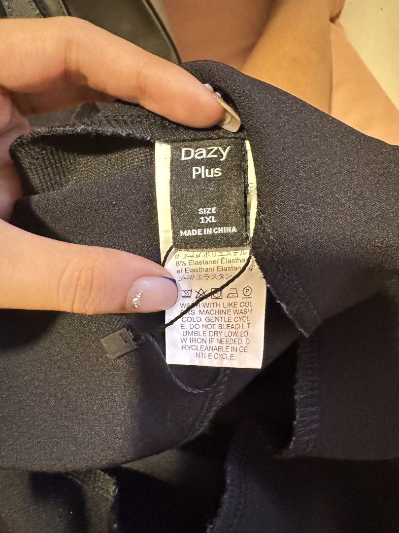 Dazy Plus 1XL Black Pants - Made in China (Category: Shorts) located in Cavite. Submitted by dianaaangue (Listing ID 1464649346, Image 2). Description: - Brand: Dazy Plus - Size: 1XL - Color: Black - Material: Comfortable stretch fabric with 8% elastane - Origin: Made in China - Care: Machine wash cold (gentle cycle), do not bleach, tumble dry low, low iron if needed, gentle dry clean..