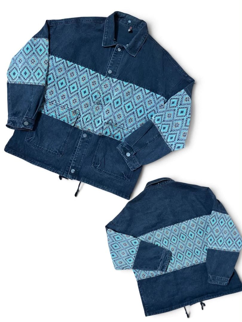 Denim Aztec Chore Jacket (Category: Coats, Jackets and Outerwear) located in Bambang. Submitted by badobado.ph (Listing ID 1464590938, Image 1). Description: Size and Dimes: XL-XXL | 24.5 Width - 30 Length Condition: Good Issue: Slight distress ripped on left shoulder.