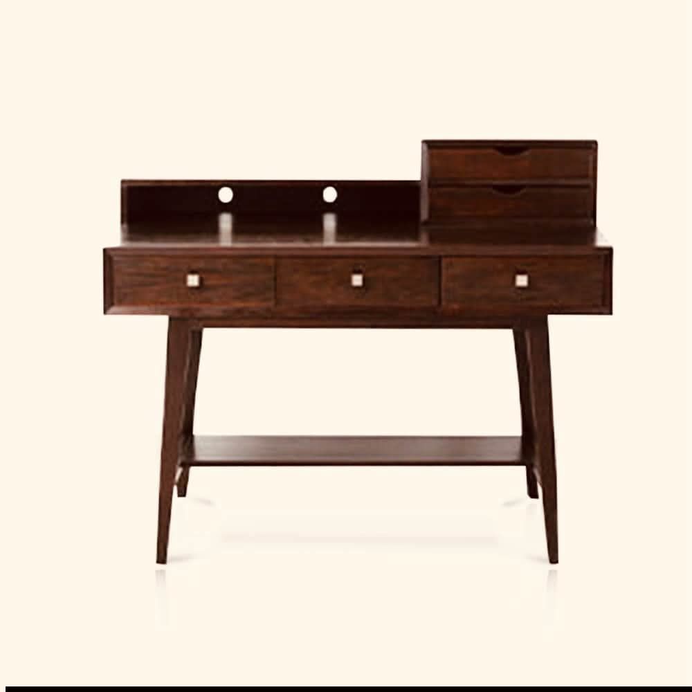 Desk with drawers (Category: Tables & Sets) located in Meycauayan. Submitted by marygracecasimiro (Listing ID 1464637258, Image 2). Description: Desk with drawers and shelves made from composite oak,narra ply,kiln dried pinewood and solid hardwood. In good condition and like new Size: L120xW60xH98 cm Price:13,000 Orig Price:20,000 ♥️💜.