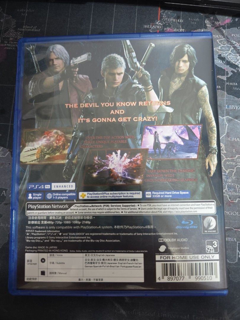 Devil May Cry 5 PS4 (Category: PlayStation) located in Santa Rosa. Submitted by oddzyodd (Listing ID 1464722983, Image 2). Description: Physical disc and case, pre-owned, no issues, working, few scratches and dirt. Slightly negotiable price PAYMENT FIRST, BUYER PAYS SHIPPING.