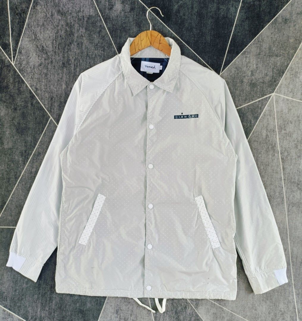 Diamond Coach Jacket (Authentic) (Category: Coats, Jackets and Outerwear) located in Cebu City. Submitted by renzecamingay (Listing ID 1464582178, Image 1). Description: Diamond Coach Jacket Almost New Condition (Issues on the photo) Large on Tag Width 21.5 Length 28 850 Plus ship Only Thank you and GOD bless ☺️.