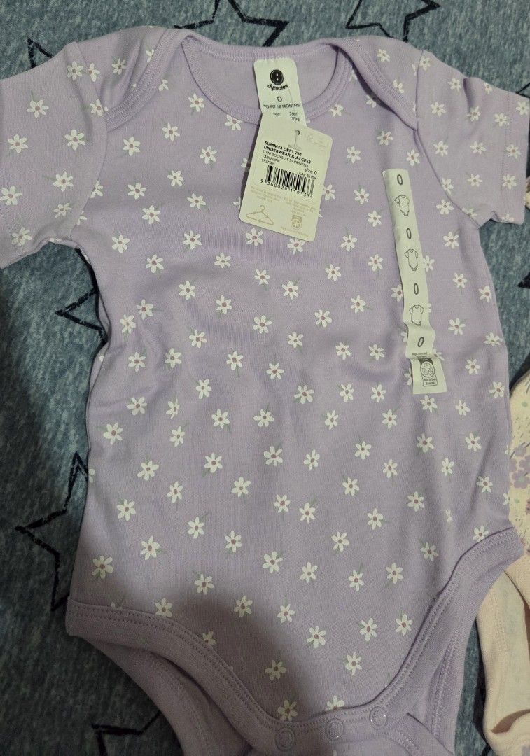 Dimples Baby Bodysuits Size 0 Floral 2-Pack (Category: Babies & Kids Fashion) located in Valenzuela. Submitted by empot08 (Listing ID 1464769413, Image 3). Description: - Brand: Dimples (Both come with original store tags attached) - Size: Size 0, fits up to 12 months (76cm, 10kg) - Set includes: 2 short-sleeve bodysuits (1 lilac with white daisy print, 1 pinkish with multi-color floral pattern) - Material: Ultra-soft cotton for baby's comfort - 