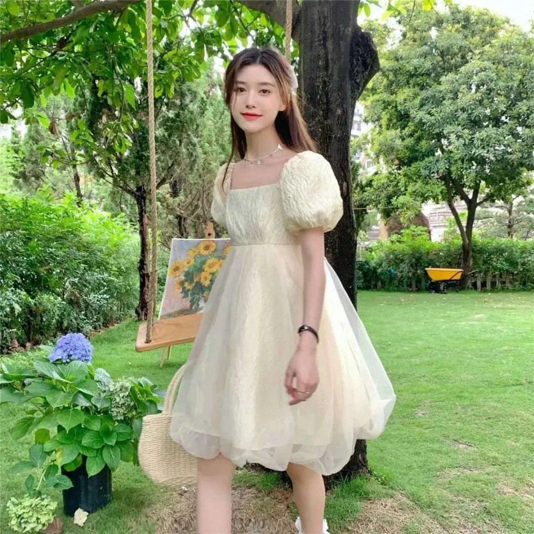 Doll dress pale yellow (Category: Dresses) located in Angeles City. Submitted by milovewardrobe (Listing ID 1464577395, Image 1). Description: 32 bust 30 waistline 34 length W inner lining Light discoloration sa ribbon part sa likod(see last pic) other than that wala ng flaw.