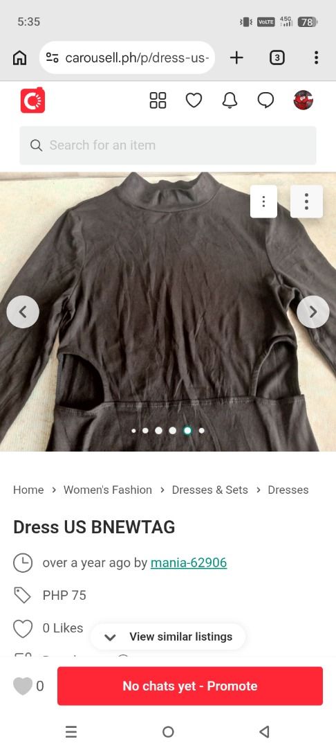 Dress US BNEWTAG (Category: Dresses) located in Los Banos. Submitted by mania-62906 (Listing ID 1464592591, Image 2). Description: BNewtag. US Medium black note two pot holes at the stomach area part of the design.