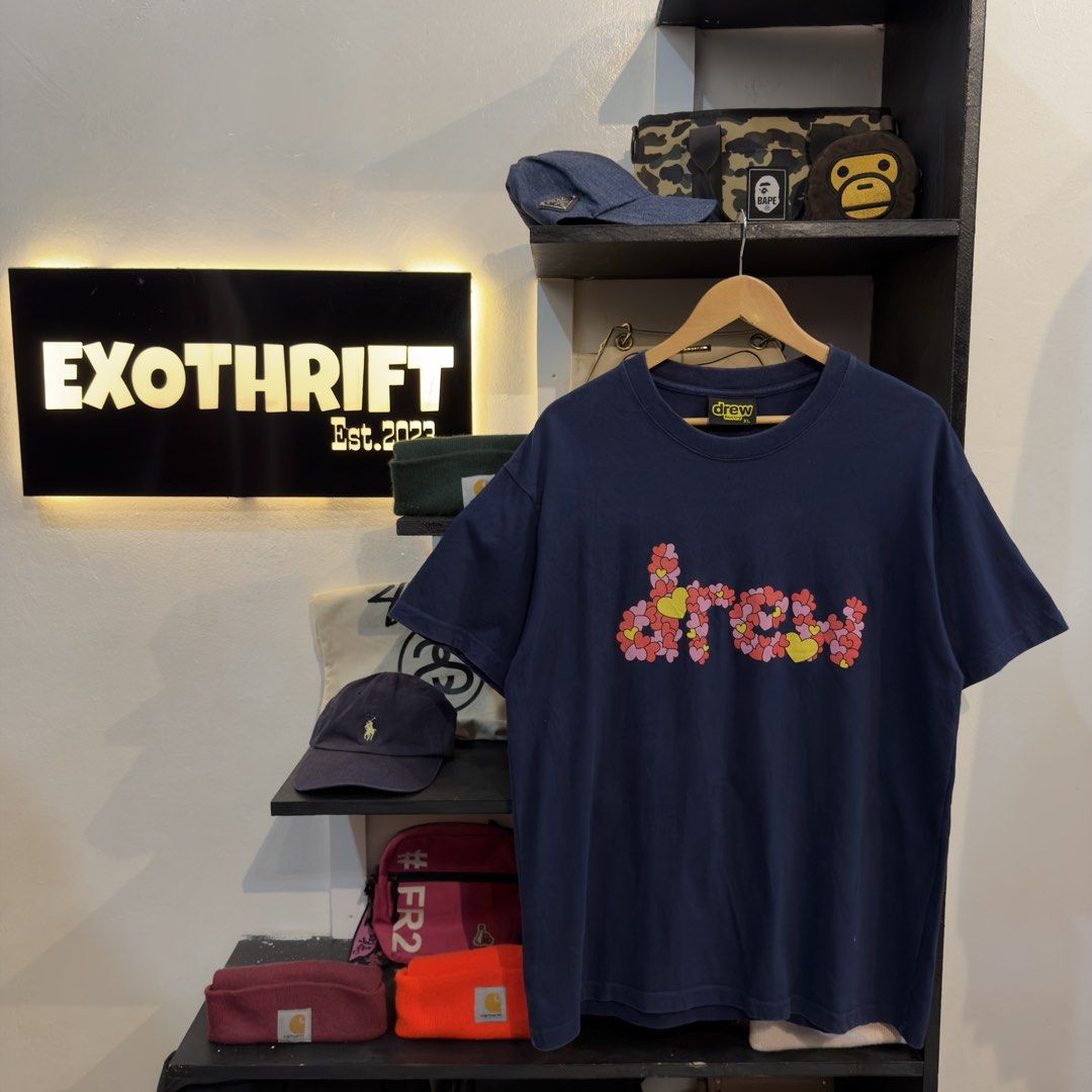 Drew Hearts Spellout Shirt (Category: Tshirts & Polo Shirts ) located in Manila. Submitted by jerichomal82553 (Listing ID 1464747545, Image 1). Description: Drew Hearts Spellout Shirt 22 by 29 Good Condition Complete Tags CLAIM 1500.