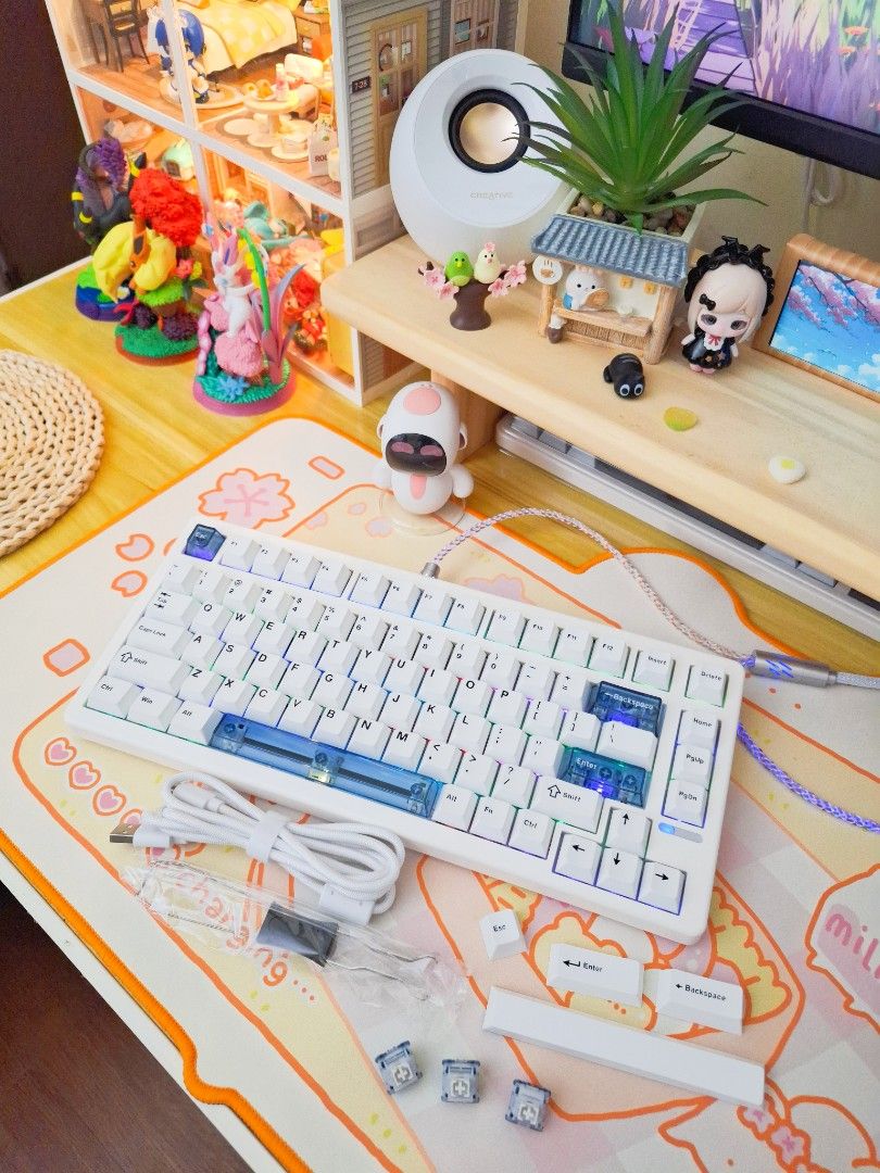 Epomaker HE80 (Category: Computer Keyboard) located in Manila. Submitted by icchan24 (Listing ID 1464743124, Image 2). Description: - Model: Epomaker HE80 75% Wired Mechanical Keyboard - Color: White - Switches: Hall effect analog switches (includes 3 extra switches) - Customization: Clear keycaps on Esc, Backspace, and Enter keys - Lighting: Fully functional RGB backlighting - Inclusions: Original box, braided USB-C cable, keycap and switch pull