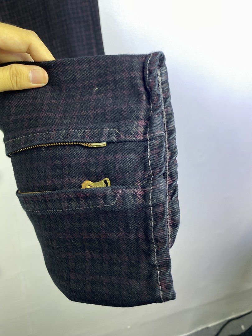 Evisu Pants Brand Jeans Size 30x31 Dark Patterned (Category: Jeans) located in Manila. Submitted by declutterpromax (Listing ID 1464601134, Image 3). Description: - Unique dark patterned jeans with a houndstooth-like design - Button fly closure - Gold-tone hardware details - Adjustable straps at the ankle - Leather brand patch on the back - Size: 30x31 - Ideal for casual or streetwear outfits.