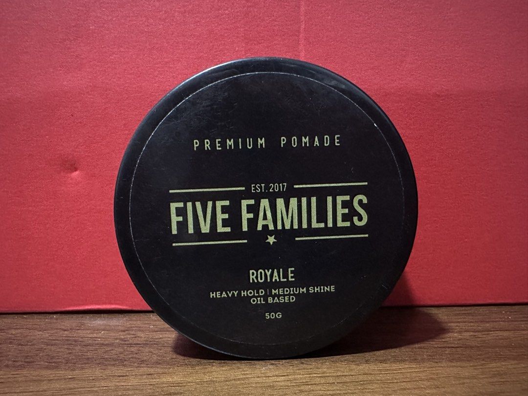 Five Families Pomade Brasco Royale Elyu 50g (Category: Hair) located in Manila. Submitted by xenasales (Listing ID 1464721334, Image 3). Description: 400 Pesos each. Buy 4pcs Free 1pc - Brand: Five Families Pomades - Available Variants: * Brasco: Traditional oil-based, heavy hold, medium shine (50g) * Royale: Premium, heavy hold, medium shine (50g) * Elyu: Oil-based, firm hold, low-mid shine (50g) - Condition: Brand new, unused tins in excellent 