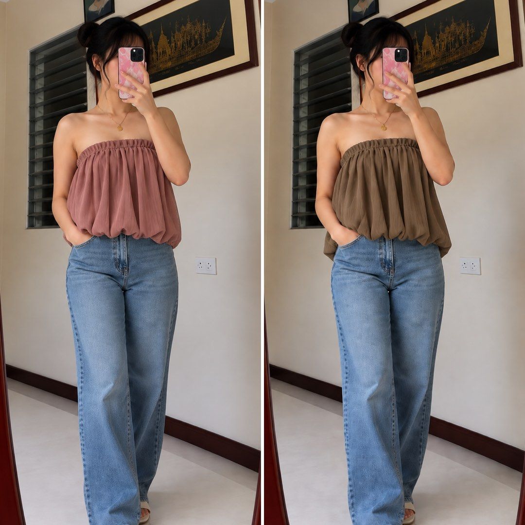 Flowy Tube Top - Brown - Stretchy (Category: Sleeveless) located in Baguio. Submitted by surplusbaguio.shop (Listing ID 1464620902, Image 1). Description: - Super cute and flowy tube top - Comfortable elasticated neckline - Lightweight fabric with a lovely drape - Versatile brown color - Perfect for casual outings or dressing up - Pairs well with jeans or skirts.