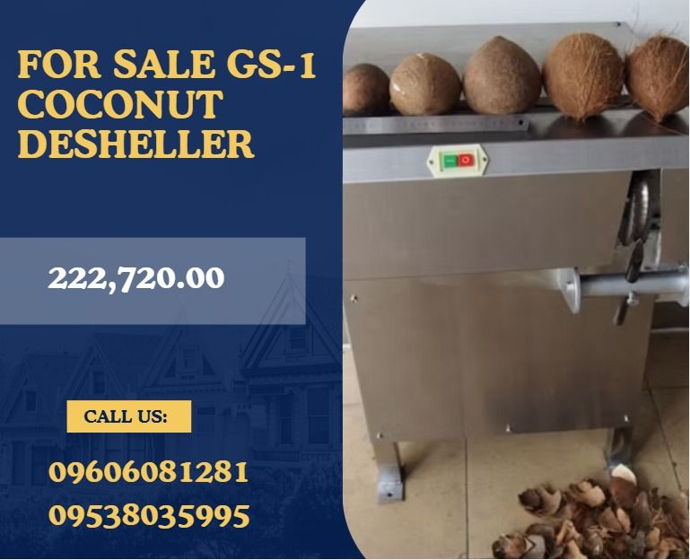 for sale GS-1 Coconut Desheller (Category: Other Home Appliances) located in Aroroy. Submitted by 09602831019 (Listing ID 1464577161, Image 1). Description: ●Model: GS-1 Coconut Desheller ●Capacity: 100-200 pcs/h ●Power: 0.75kw ●Dimension: 800*600*1000mm ●Net Weight: 120kg ●Station: 1pc .