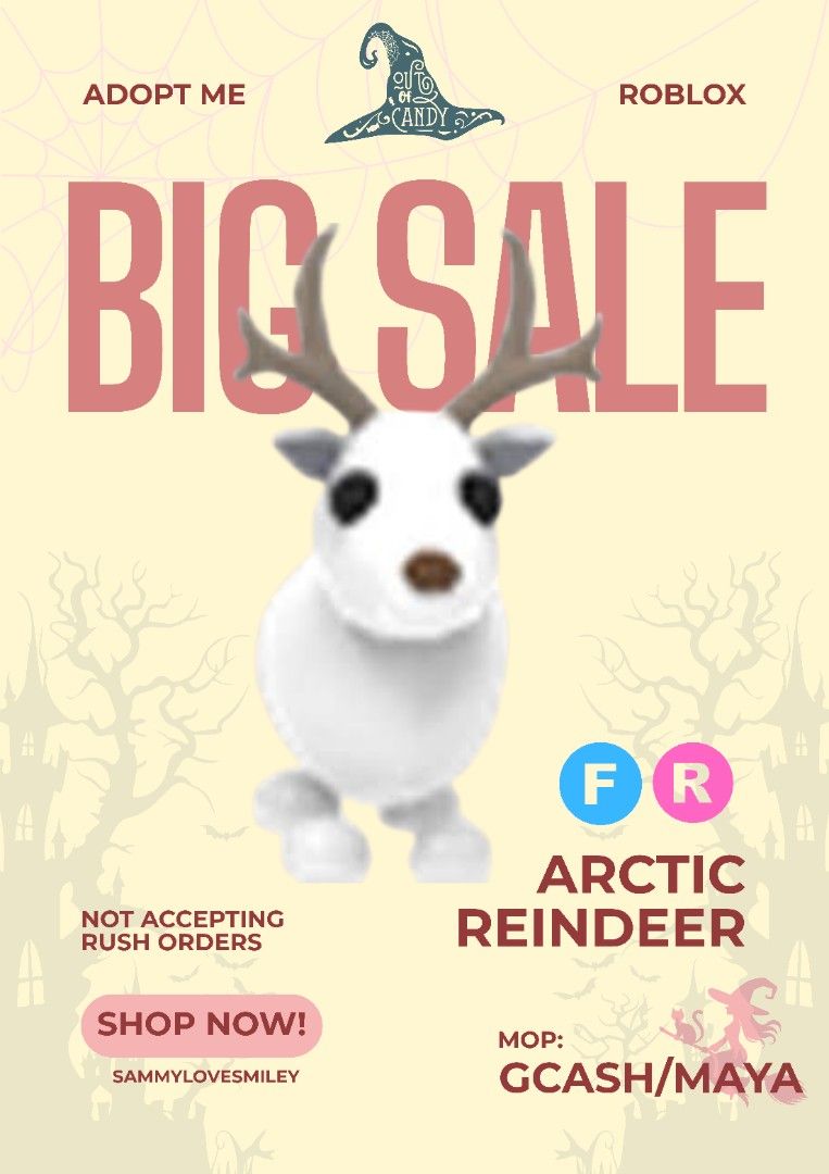 FR Arctic Reindeer ADOPT ME (Category: In-Game Products) located in Iligan City. Submitted by sammylovesmiley (Listing ID 1464720266, Image 1). Description: ☞dm me for fast transaction ☞only accepting GCASH and MAYA for payment ☆fixed price ☆ No refund after the trade.