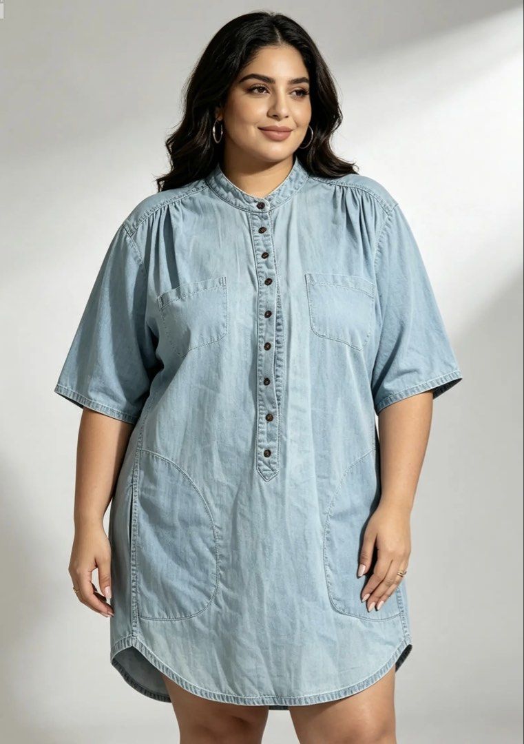 FRENCH CONNECTION (Category: Blouses) located in Davao. Submitted by sart0ria85 (Listing ID 1464642074, Image 2). Description: A light blue denim blouse dress in 100% COTTON MADE IN CHINA 🇨🇳 LARGE. Size 8 VERY GOOD CONDITION (87/100).