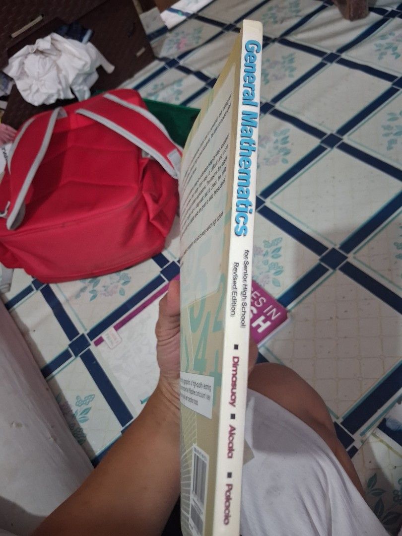 General Mathematics for Senior High School Revised Edition Textbook (Category: Textbooks) located in Manila. Submitted by marcas022798212 (Listing ID 1464606955, Image 2). Description: - Senior High School General Mathematics Textbook - Revised Edition - Published by C&E Publishing, Inc. - Authors: Lynie Dimasuay, Jeric Alcala, Jane Palacio - Coordinator: Alleli Ester Domingo - Ideal for K-12 students - Please check photos for condition details.