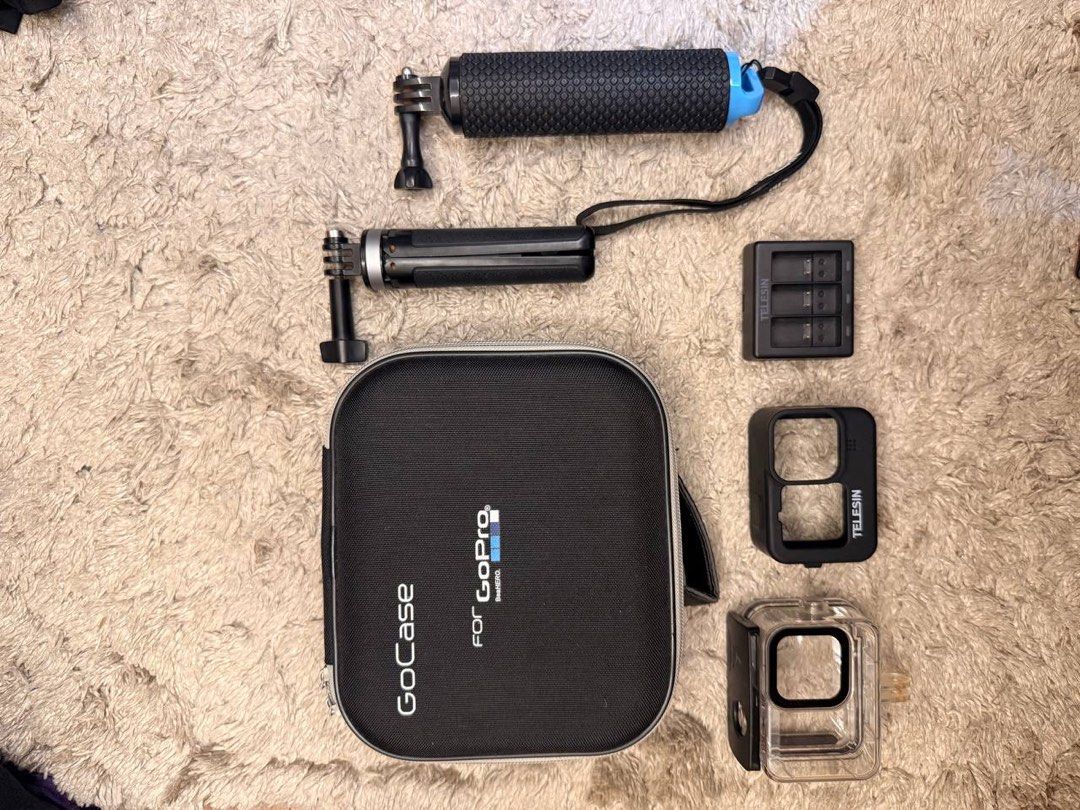 GoPro HERO 12 Black Action Camera with Accessories (Category: Cameras) located in Manila. Submitted by muggy2019 (Listing ID 1464617518, Image 1). Description: - GoPro HERO 12 Black camera - GoCase protective case - Telesin protective housing - Dual battery charger with cable - Grip handle - Various mounts included - Original box.