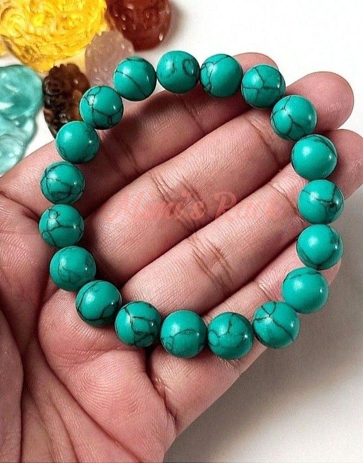 GREEN TURQUOISE STONE BRACELET ROUND 10MM (Category: Bracelets) located in Taguig. Submitted by mimisrack (Listing ID 1464761928, Image 2). Description: 🩵A beautiful green turquoise bracelet featuring smooth round beads in a rich turquoise-green shade with natural web-like matrix patterns. Each bead has its own unique markings, giving the bracelet a natural and earthy character. -Green Turquoise is traditionally associated with protection, groun