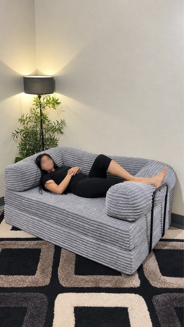 Grey Corduroy Sofa Bed - Converts to Bed (Category: Sofas) located in Santa Rosa. Submitted by aliamrshnn (Listing ID 1464655491, Image 1). Description: Queen-Size Sofa Bed 📏 Dimensions: 150 × 100 cm Not even 2 months old Removable and washable all covers 💰 ₱10,500.