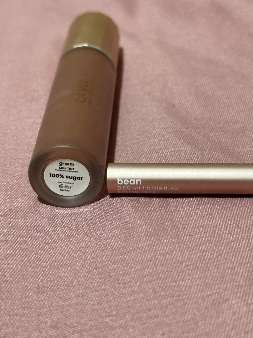 GRWM Cosmetics Milk Tint (Category: Makeup) located in Manila. Submitted by chingkwayla (Listing ID 1464664352, Image 2). Description: - GRWM Cosmetics Milk Tint in '100% Sugar' (Used once only for blush) - GRWM Cosmetics Lip Liner in 'Bean' (Never been used) - Both are full-sized products 150 pesos for both.
