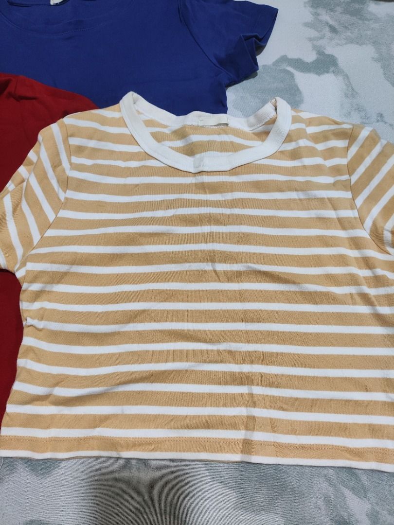 GU crop tops for take all (Category: Blouses) located in Caloocan City. Submitted by mjoymiran43692 (Listing ID 1464583071, Image 2). Description: GU CROP TOPS — TAKE ALL SALE! 🔥 Decluttering some GU crop tops in assorted colors/styles ❤️💙🤎 ✨ 3 pcs — Take All ✨ Colors: Red, Blue & butter yellow /white Stripe ✨ Pre-loved / good condition ✨ Selling as a set — NO PICKING 💰 TAKE ALL: ₱ (1000) NOW 900!! ⚡ ONE SET ONLY 🚺 size: SMALL Perfect for ev