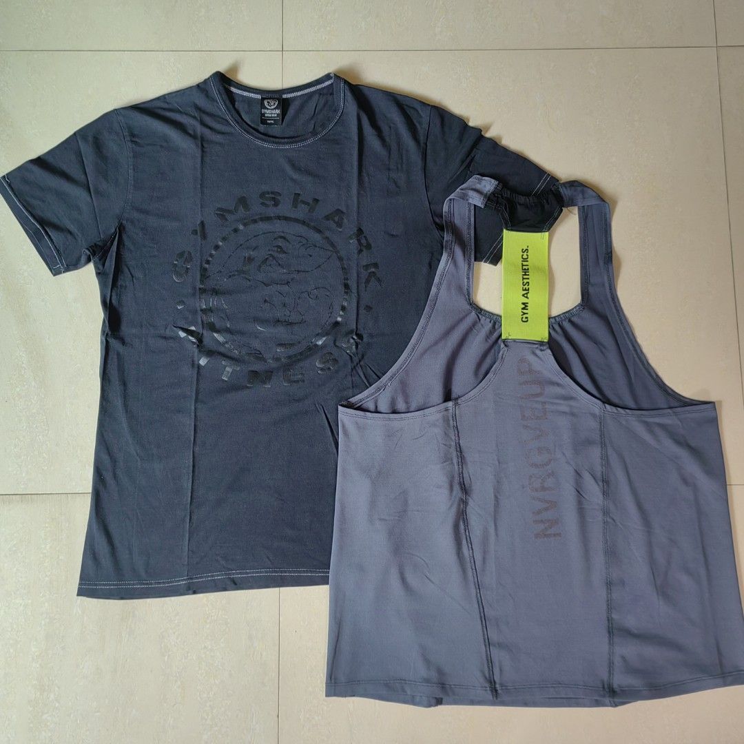 GYMSHARK bundle (Category: Activewear) located in Barotac Nuevo. Submitted by yorcollections (Listing ID 1464672816, Image 1). Description: GYMSHARK bundle •Compression shirt Size S on tag Actual dimensions Length 26.5 Width 19 *issue see pics, tanggal ang mga threads sa stitching and sa hem nung right arm •Racerback Activewear Tanktop Size XL on tag Actual dimensions Length 27 Width 19 350 + sf.