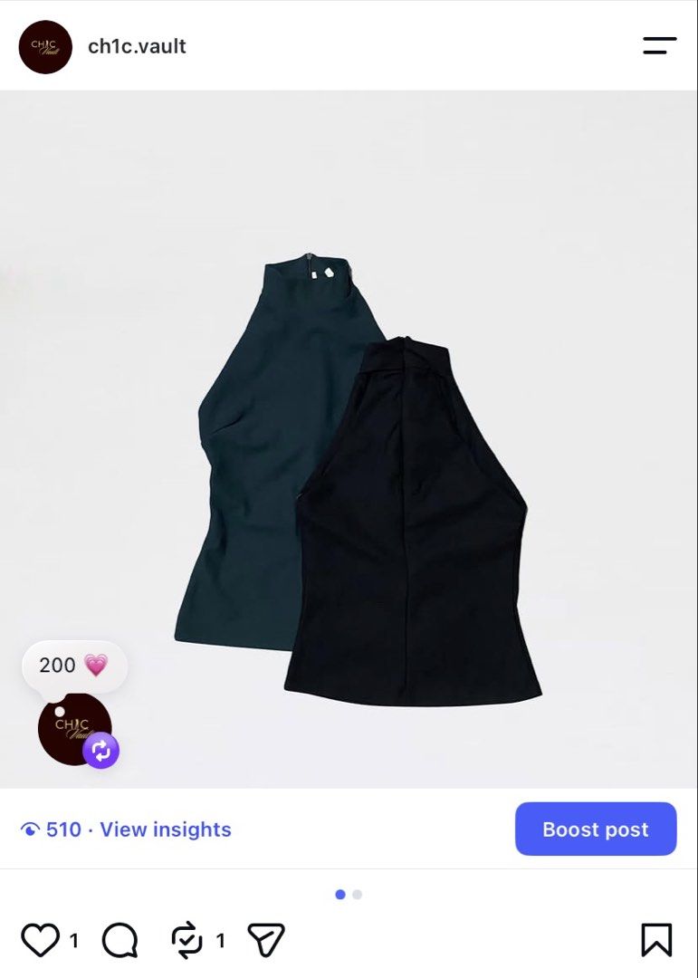 halter top (Category: Sleeveless) located in Tarlac. Submitted by jelugh (Listing ID 1464694518, Image 1). Description: black xs-s dark green s-m - SOLD.