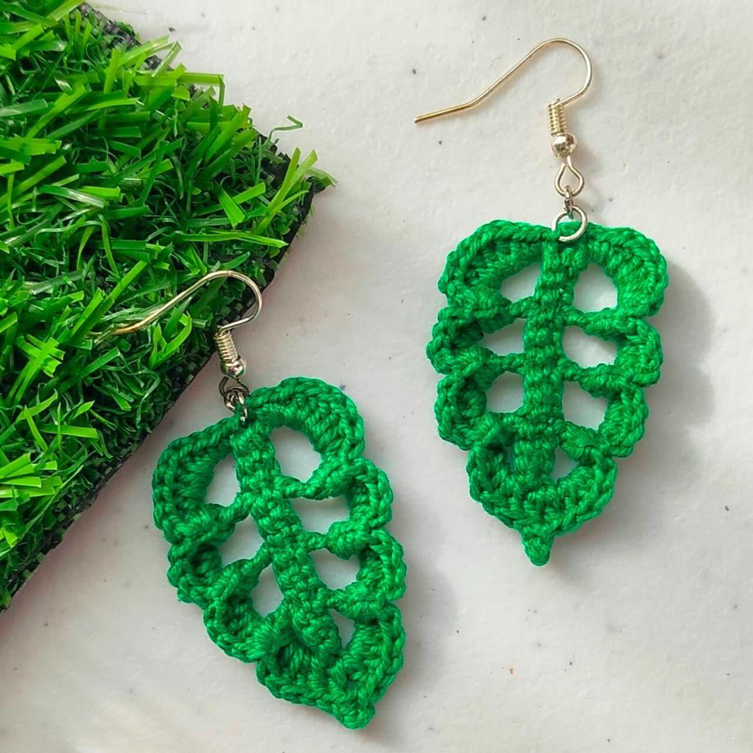 Handmade Crochet Leaf Earrings - Green & Khaki (Category: Earrings) located in Calamba. Submitted by kedinizin_ip (Listing ID 1464595130, Image 2). Description: - Cute handmade crochet earrings - Leaf shape design - Available colors: Yellow Green, Green & Military Green - Lightweight and comfortable to wear - Adds a natural touch to any outfit - Perfect for casual wear or as a gift - Each pair is uniquely crafted - What you see is what you get.