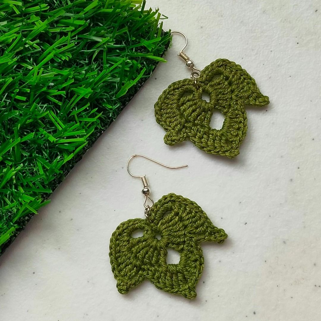 Handmade Crochet Leaf Earrings - Multiple Colors Available (Category: Earrings) located in Calamba. Submitted by kedinizin_ip (Listing ID 1464595857, Image 1). Description: - Cute handmade crochet earrings - Leaf shape - Available colors: Military Green, Green, Yellow Green - Lightweight and comfortable to wear - Adds a touch of nature to any outfit - Perfect for casual wear - Great as a unique gift - What you see is what you get.