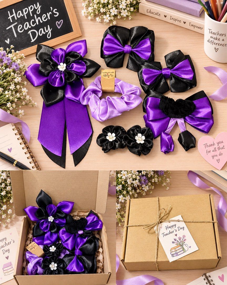 Handmade hair accessories gift set (Category: Hair Accessories) located in Tarlac. Submitted by ej202177 (Listing ID 1464648292, Image 2). Description: First pic 250 Second to Last pic P150 only Handmade hair accessories made of premium satin and premium fabric. Includes box, ribbon, and tag (Teacher's Day or Any occasions tag) Location: Tarlac .