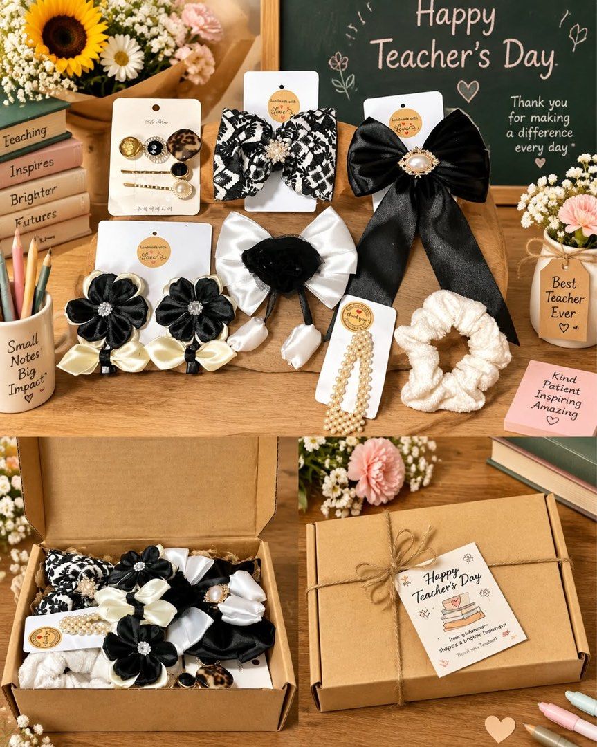 Handmade hair accessories gift set (Category: Hair Accessories) located in Tarlac. Submitted by ej202177 (Listing ID 1464648292, Image 3). Description: First pic 250 Second to Last pic P150 only Handmade hair accessories made of premium satin and premium fabric. Includes box, ribbon, and tag (Teacher's Day or Any occasions tag) Location: Tarlac .