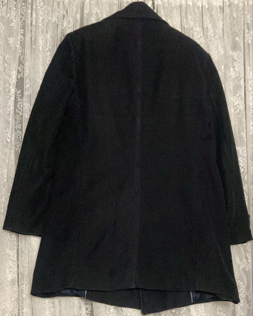 H&M Black Regular Fit Double-Breasted Pea Coat (Category: Coats, Jackets and Outerwear) located in Caloocan City. Submitted by declutteringph. (Listing ID 1464665010, Image 3). Description: Size 46 on the tag! Dimensions: (inches) Shoulder width: 16” Bust width: 20” Body Length: 32,” Sleeves Length: 24”.