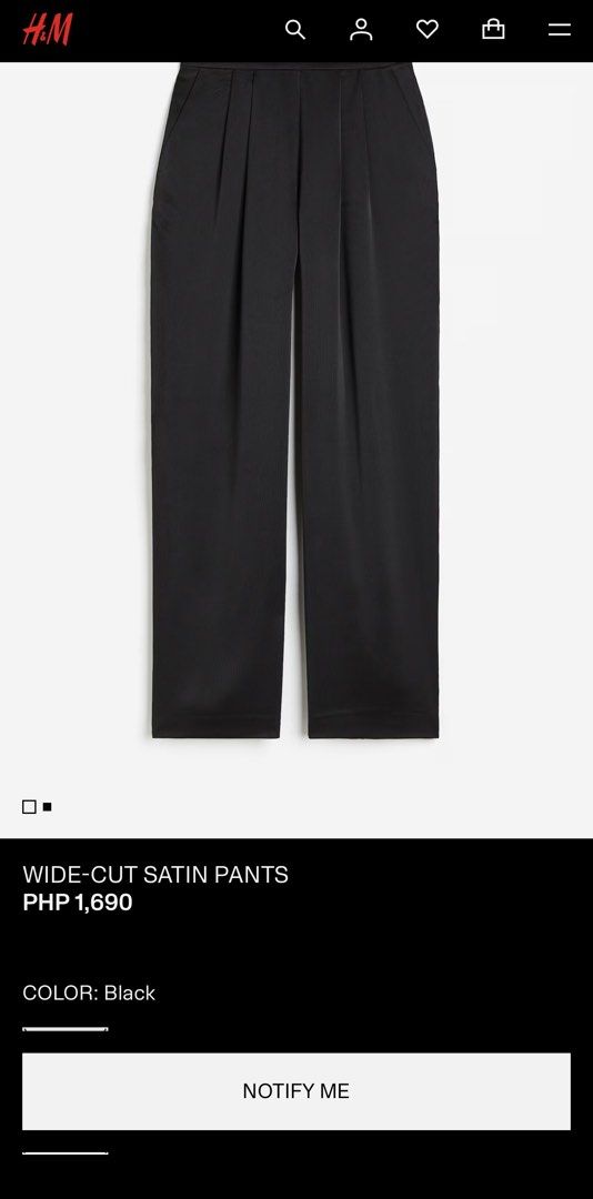 H&M wide cut satin black pants (Small, US 2) (Category: Other Bottoms) located in Makati City. Submitted by sarrygg (Listing ID 1464692845, Image 1). Description: .