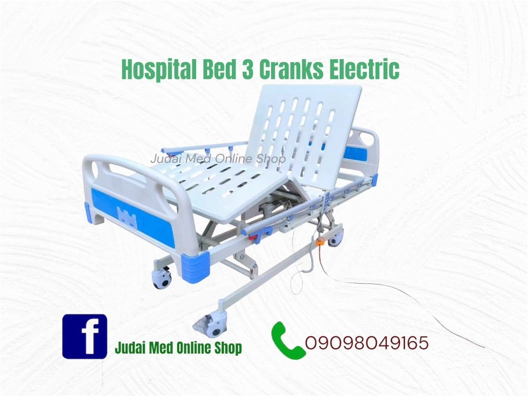 Hospital bed 3 cranks Electric (Category: Medical Supplies & Tools) located in Quezon City. Submitted by judaimedonlineshop23 (Listing ID 1464710858, Image 1). Description: Hospital bed 3 cranks electric brandnew heavy duty COD GCASH LALAMOVE BUS CARGO AP CARGO CAPEX CARGO.
