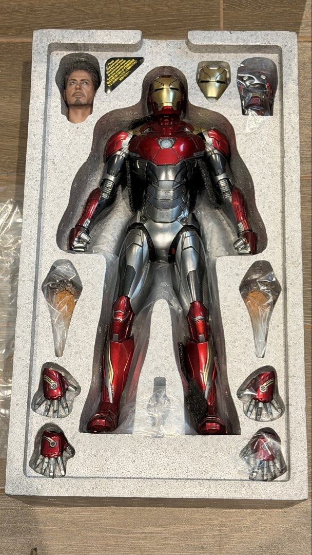 Hot Toys Ironman Mark 47 (Category: Figurines & Statues) located in Quezon City. Submitted by abubut.atbp (Listing ID 1464581022, Image 2). Description: BIB condition for the figure. All accessories, stand, batteries have never been used. Has some paint chips in the groin part (see 3rd photo) Still comes with the brown box Location: Valleygolf Antipolo .