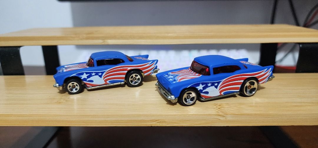 Hot Wheels 57 Chevy American Flag Theme Wheel variants (Category: Vehicle & Diecast Models) located in Mandaluyong City. Submitted by kinsenas (Listing ID 1464671897, Image 1). Description: Hot Wheels American Flag Theme Wheel variants 300 set Official wheel variations MOP: Gcash MOD: J&T, Lalamove Mandaluyong area.