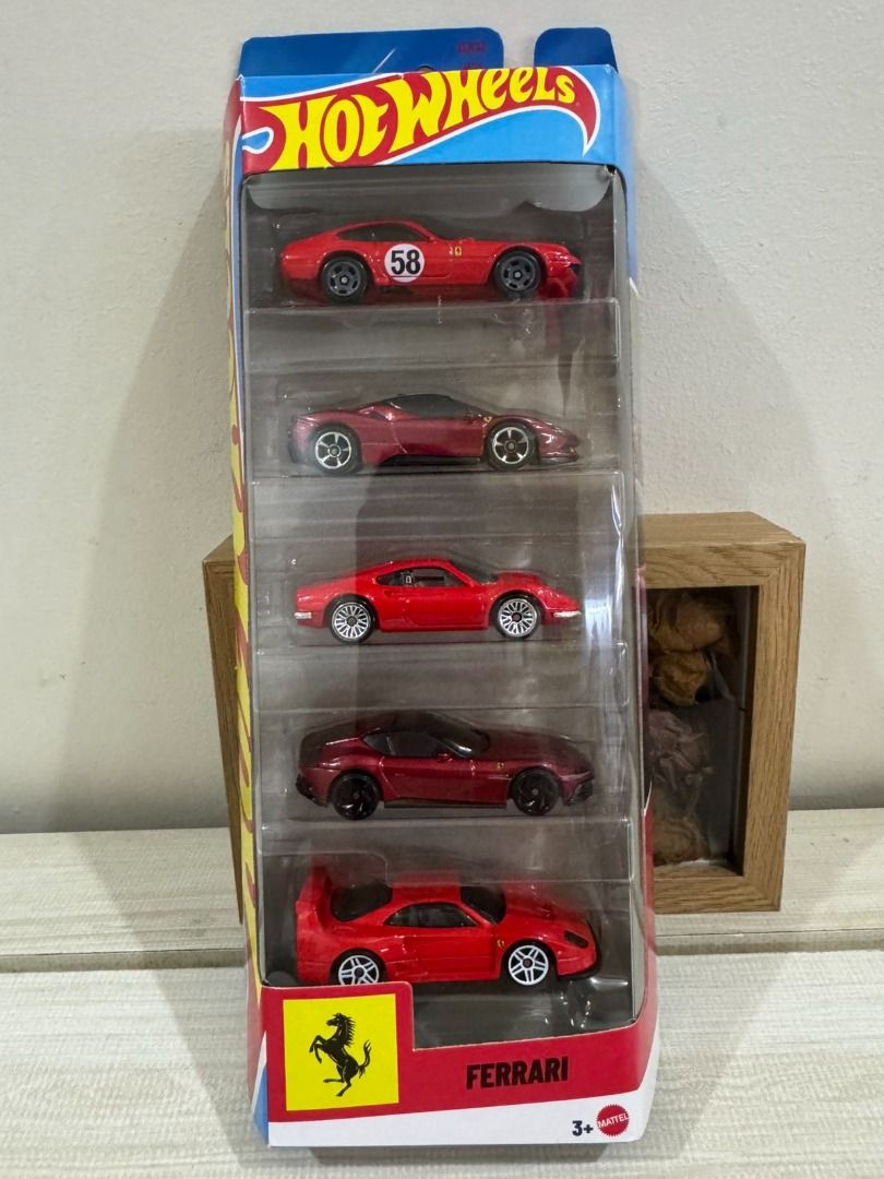 Hot Wheels Ferrari 5-pc set (Category: Vehicle & Diecast Models) located in Pasig City. Submitted by zanderlouie24 (Listing ID 1464697231, Image 1). Description: Hot Wheels Ferrari 5-pc set +Shipping fee: Lalamove kung within Metro Manila and LBC pag outside Metro Manila.