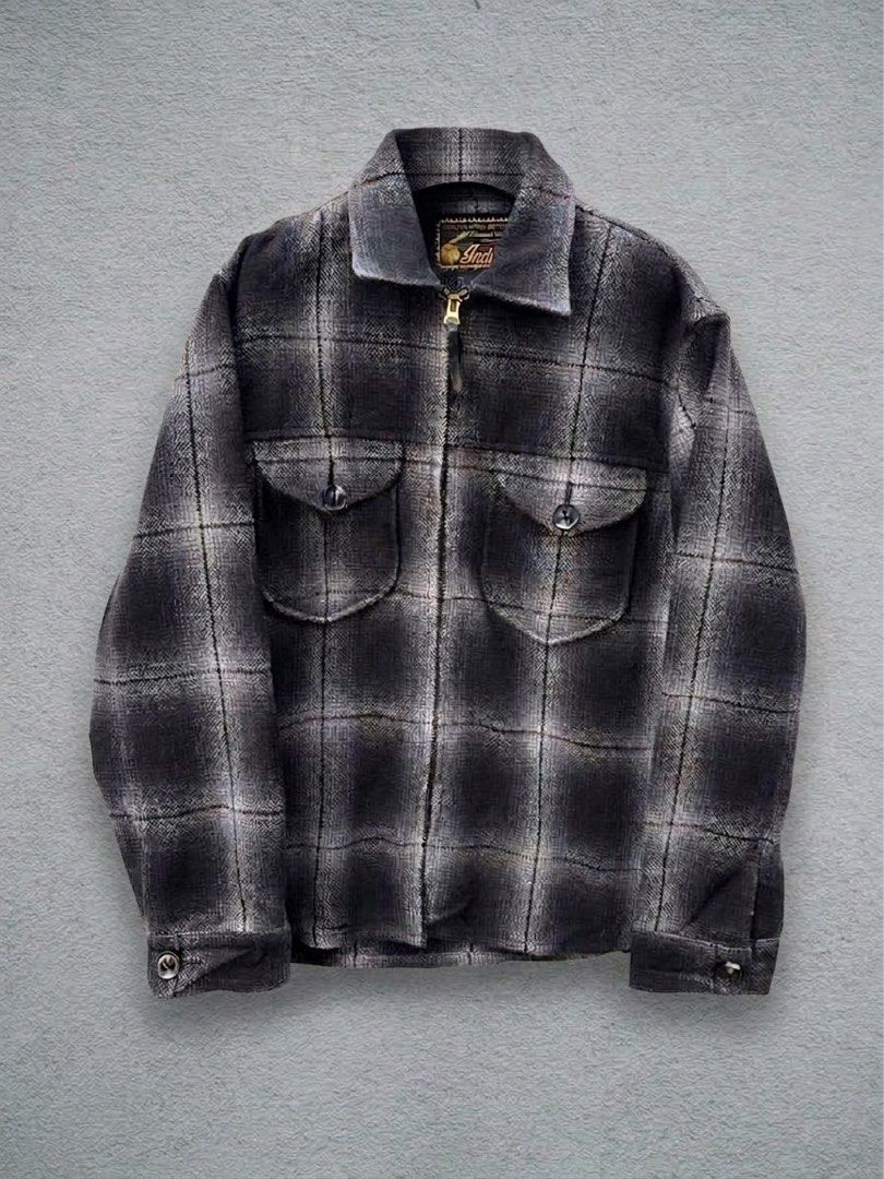 Indian Motorcycle Shadow Plaid Wool Zip Jacket (Category: Coats, Jackets and Outerwear) located in Baguio. Submitted by thecollector2600 (Listing ID 1464697958, Image 1). Description: Indian Motorcycle Shadow Plaid Wool Zip Jacket Size 38 Pit to pit-21” Length-27” Shoulder to shoulder-18” Sleeves-23.5” Made in Japan Excellent condition Produced in Japan under Toyo Enterprise, this Indian Motorcycle jacket is a meticulous reproduction of classic 1