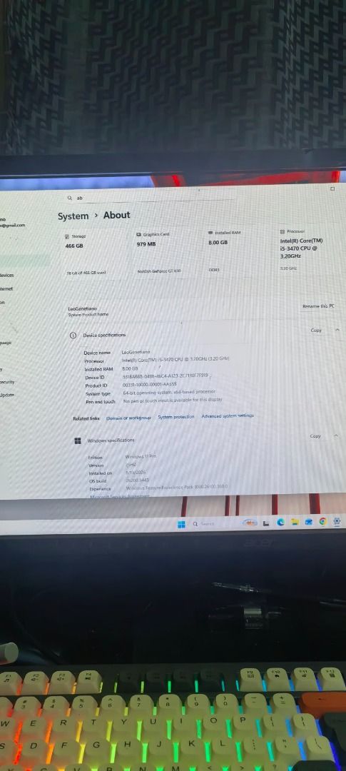 Intel Core i5 Desktop PC - 8GB RAM, 466GB Storage (Category: Desktops) located in Taguig. Submitted by slime824 (Listing ID 1464622202, Image 3). Description: - Intel(R) Core(TM) i5-8265U CPU @ 1.60GHz - 8GB RAM - 466GB Storage - Ideal for everyday use and work tasks - include (monitor, keyboard, mouse, mousepad).