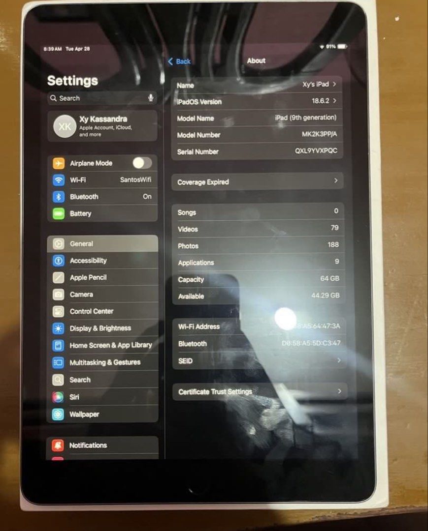Ipad 9th Gen For Sale (Category: iPad) located in Taguig. Submitted by dajtro (Listing ID 1464573136, Image 2). Description: Ipad 9th Gen -64gb -wifi -functions well -may white dots lang sa likod (Di nakakaaffect sa performance) -lady owned -perfect for gaming -can play codm (goods na goods) -canva and other school related can do -up to IOS 26 (latest) pero di ako nagupdate. with box pa 💸💰₱ 8,100💰💸 (sagad na get today) RFS: badly need funds f